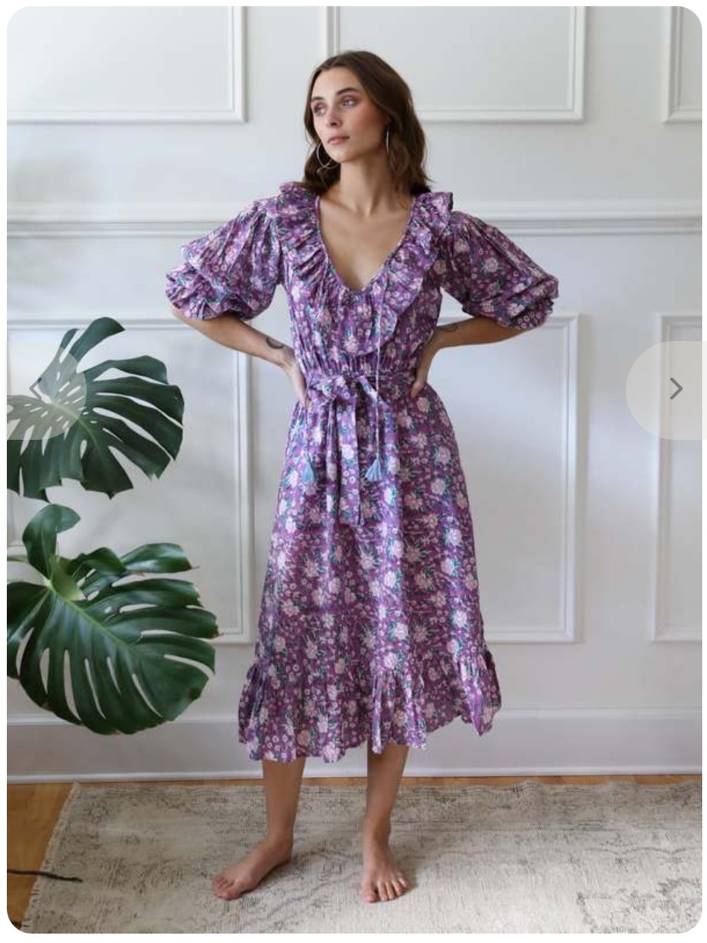 NWT Mille June Dress Purple Rose Midi Cotton XXS